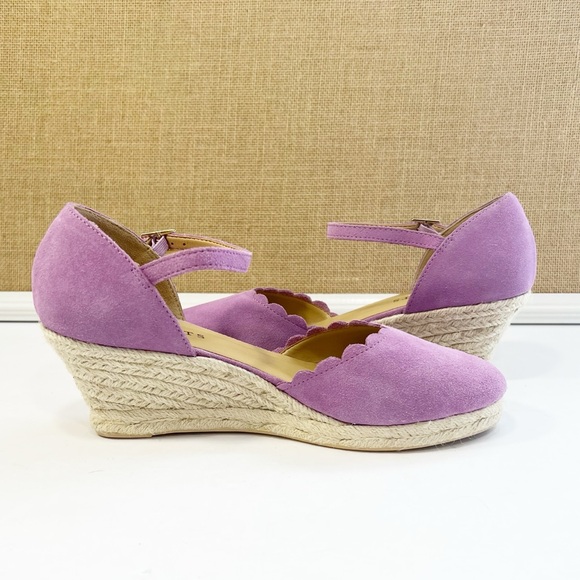 Talbots Lyndsay Suede Espadrille Wedges Scalloped Edged Lilac Purple Size 7.5 - Picture 3 of 12